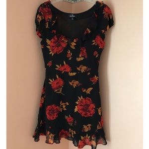 Lulu’s ruffled, black floral dress